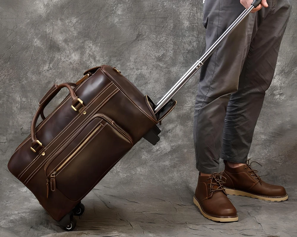 leather carry on bag with wheels