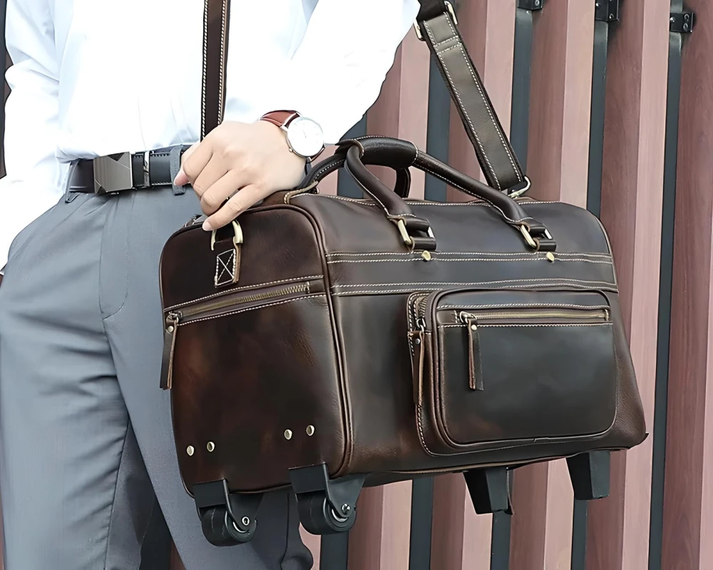 leather duffel carry on